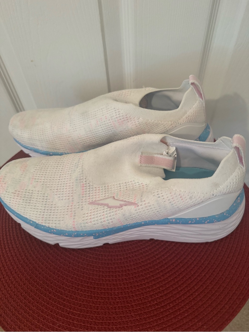 Avia Slip-On Athletic Sneakers in White, Light Pink & Light Blue